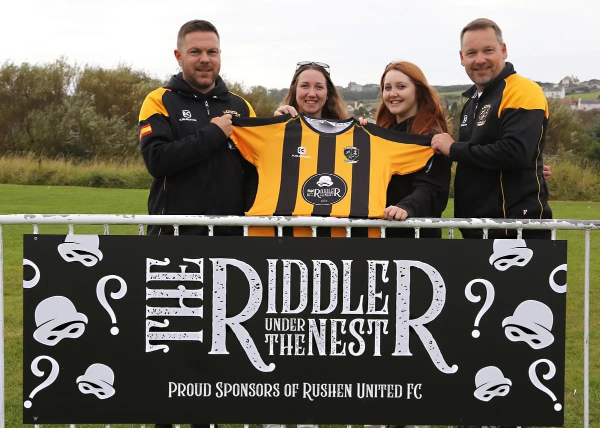 Rushen United FC and the Riddler under the Nest Port Erin Isle of Man